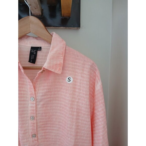 New Focus Popover Waffle Textured Blouse Size Small Pink Lagenlook Buttons - Picture 3 of 9